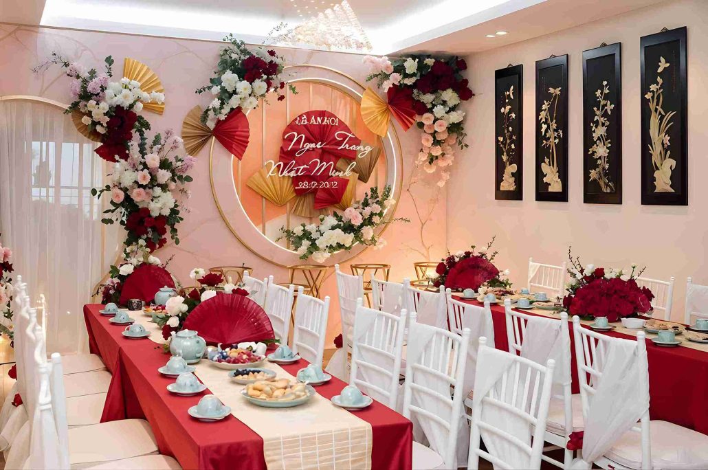 trang trí sân khấu đám cưới đơn giản